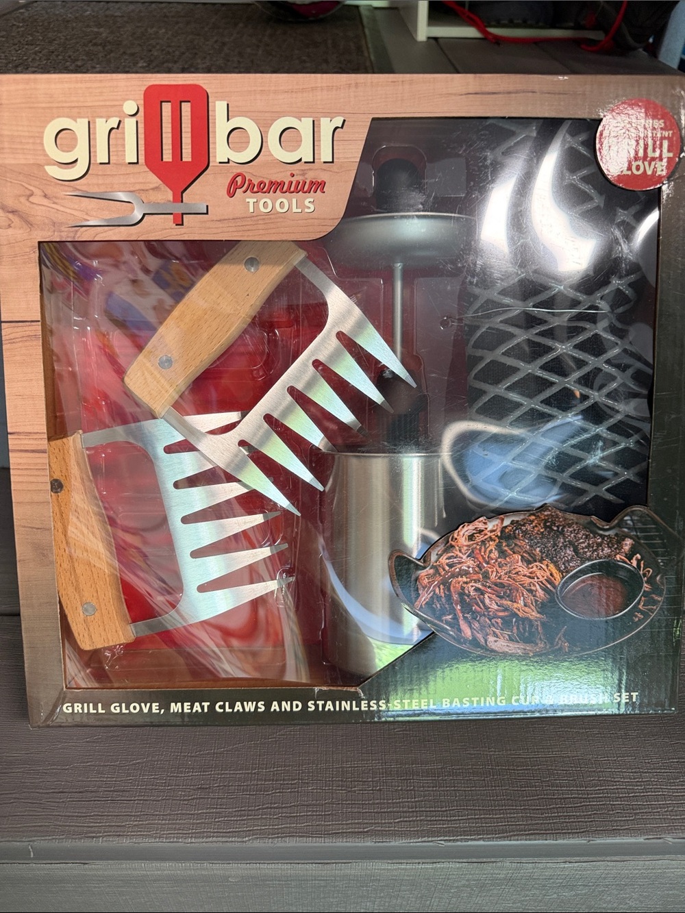 Premium Tools Men’s BBQ Meat Claws & Basting Set - Black/Wood